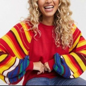 Free People Rainbow Dreams Oversized Pullover Knit Top Sweater sz XS